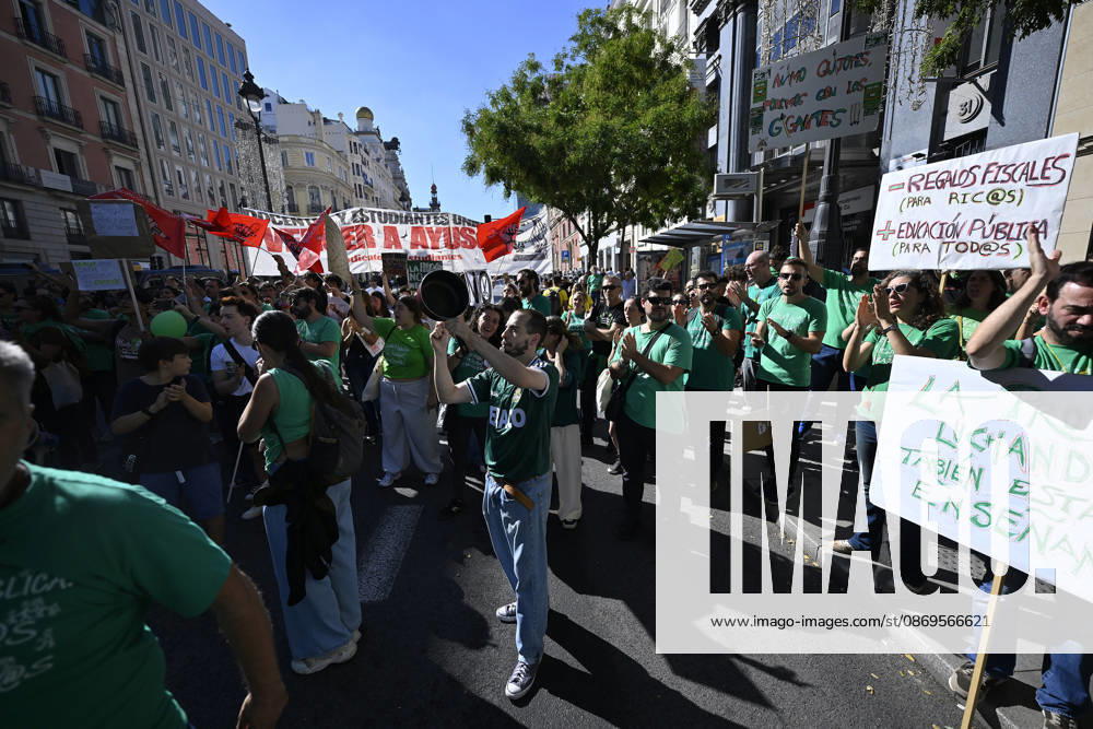 Students and teachers rally in Madrid as education strike continues MADRID, SPAIN - OCTOBER 15: Students and education workers march through central Madrid carrying banners and placards as an indefinite strike demanding improved education conditions continues for a second day, on October 15, 2026 in Madrid, Spain. Students who walked out of classes joined teachers and other education staff in the demonstration, which was called by unions representing the education sector. Burak Akbulut Anadolu Madrid Spain. Editorial use only. Please get in touch for any other usage.