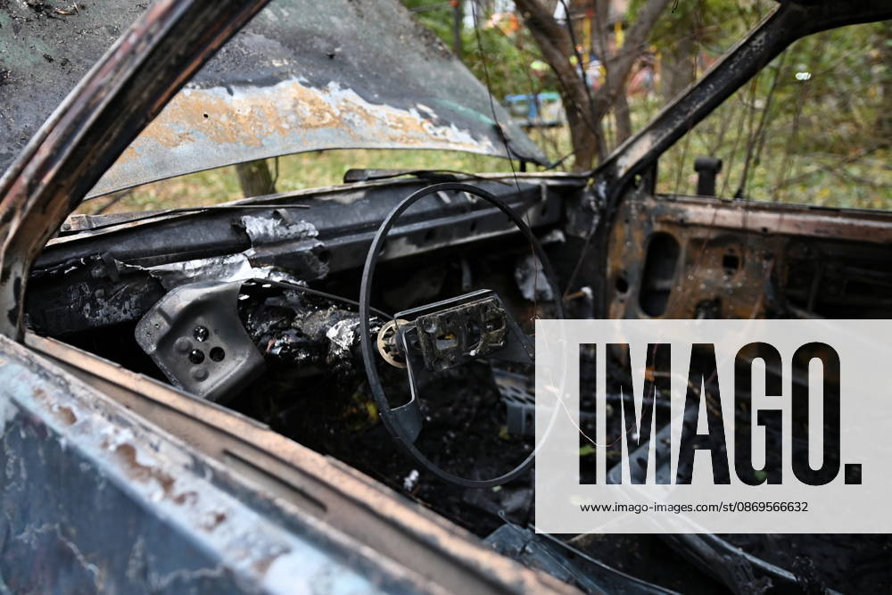 Aftermath Of A Russian Drone Attack In Kyiv, 15 Oct 2026 A fragment of a burnt-out car is visible near a damaged residential building in Kyiv, Ukraine, on October 15, 2026, following the explosion of a Geran-5 jet-powered drone. Kyiv Ukraine