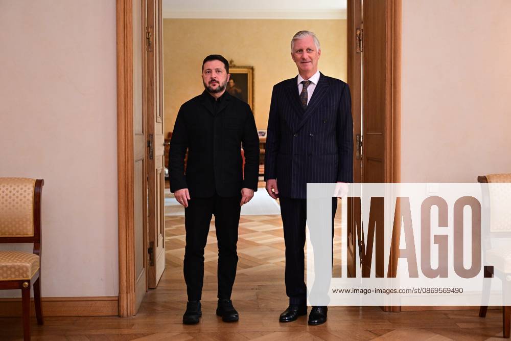 Ukraine president Volodymyr Zelensky and King Philippe - Filip of Belgium pictured during a meeting at the Royal Palace, on Thursday 15 October 2026 in Brussels. DIRKxWAEM 189896024