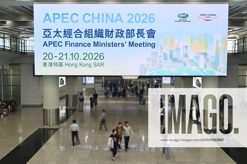 APEC Finance Ministers Meeting In Hong Kong A decoration of APEC Finance Ministers Meeting displaying at Hong Kong Information Airport on October 15, 2026 in Hong Kong. Hong Kong