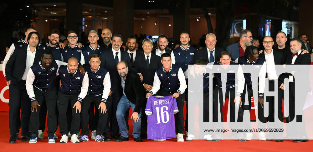 Ostiamare soccer players, Italian director Nicola Rafele Ravera (C-L), Alberto De Rossi (C) with the crew arrive for the screening of the series Radici at the 21st annual Rome International Film Festival in Rome, Italy, 15 October 2026. The Festa del Cinema di Roma runs from 13 to 25 October 2026. ANSA ETTORE FERRARI. Rome ITALY - ZUMAa110 20261015_zaf_a110_047