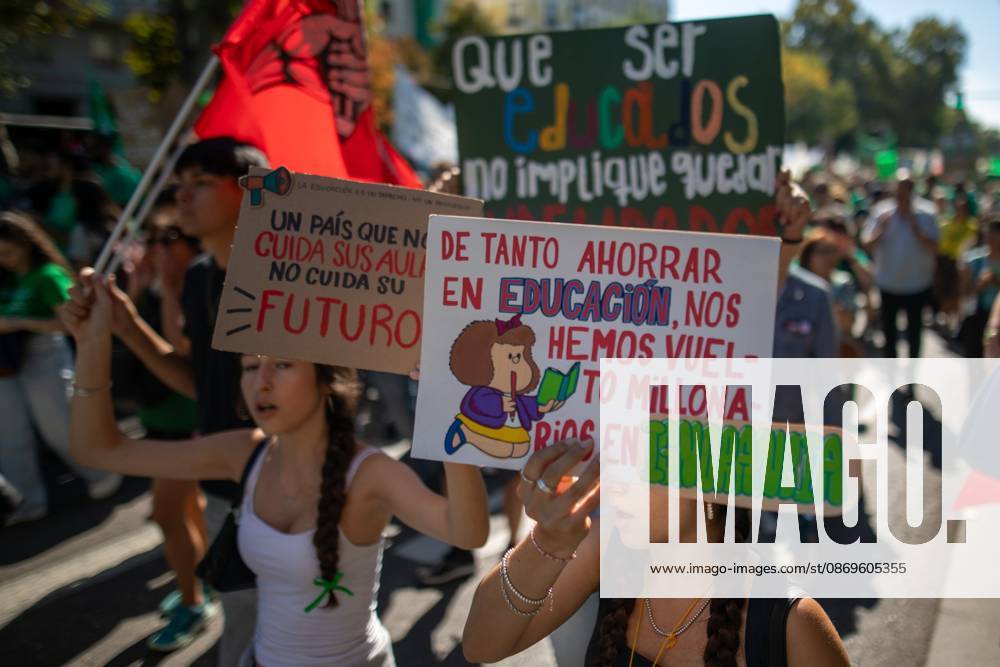 Protesters hold up signs during a demonstration for education in Madrid..Gathering of teachers on the second day of an indefinite strike, calling for improvements to public education in the Community of Madrid. Madrid Spain - ZUMAs197 20261015_aaa_s197_200