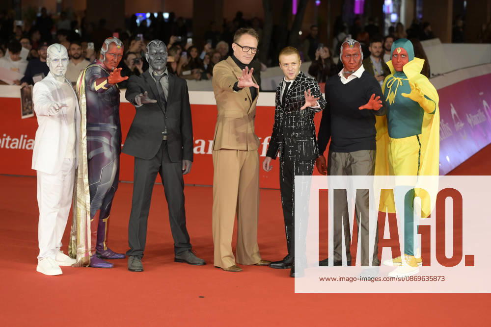 Paul Bettany (l) and Ruaridh Mollica (r) accompanied by Marvel characters, attend the red carpet for the film Visionquest at the 2026 Rome Film Fest, held at the Auditorium Parco della Musica. Rome Italy - ZUMAs197 20261015_aaa_s197_487
