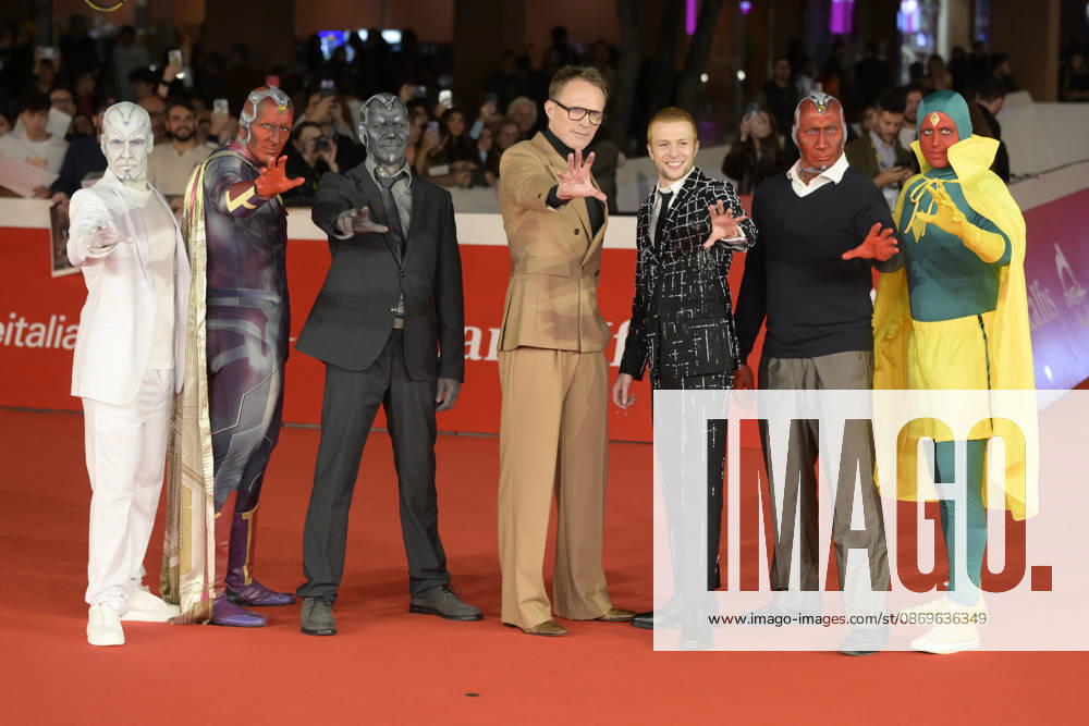 Paul Bettany (l) and Ruaridh Mollica (r) accompanied by Marvel characters, attend the red carpet for the film Visionquest at the 2026 Rome Film Fest, held at the Auditorium Parco della Musica. Rome Italy - ZUMAs197 20261015_aaa_s197_498