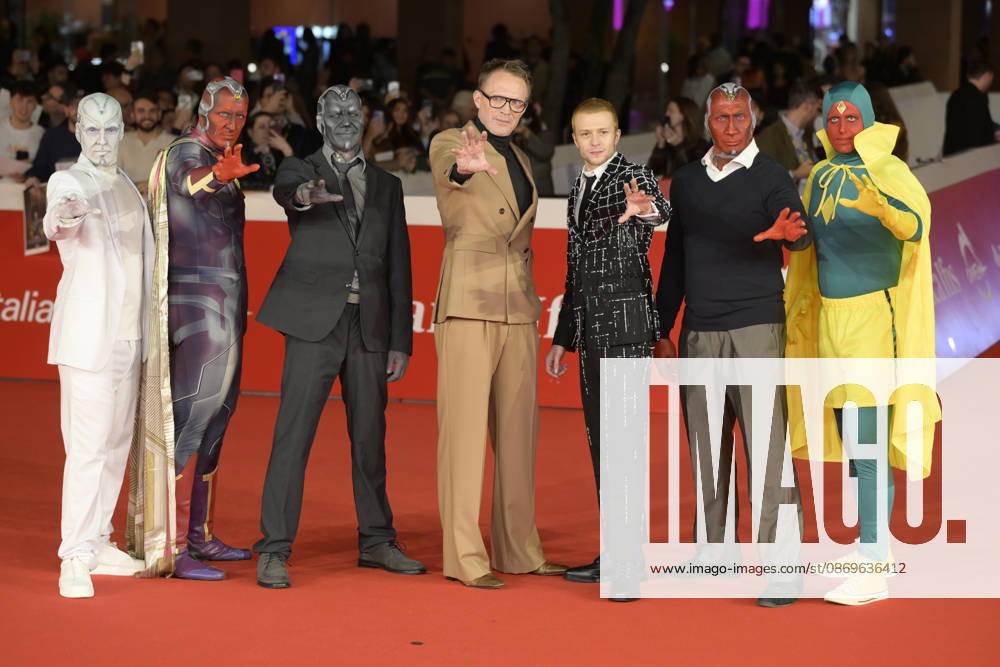 Paul Bettany (l) and Ruaridh Mollica (r) accompanied by Marvel characters, attend the red carpet for the film Visionquest at the 2026 Rome Film Fest, held at the Auditorium Parco della Musica. Rome Italy - ZUMAs197 20261015_aaa_s197_506