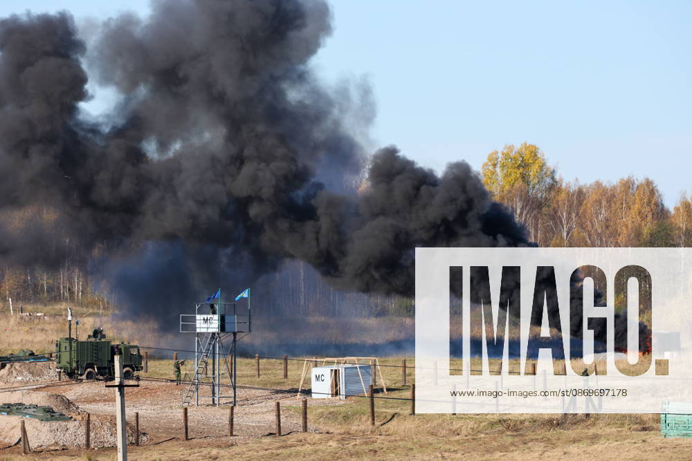 Smoke billows in the final live training phase of the Indestructible Brotherhood 2026 command-and-staff military exercise by the CSTO Peacekeeping Forces at the Losvido military training ground. Maxim Malinovsky TASS 99409532