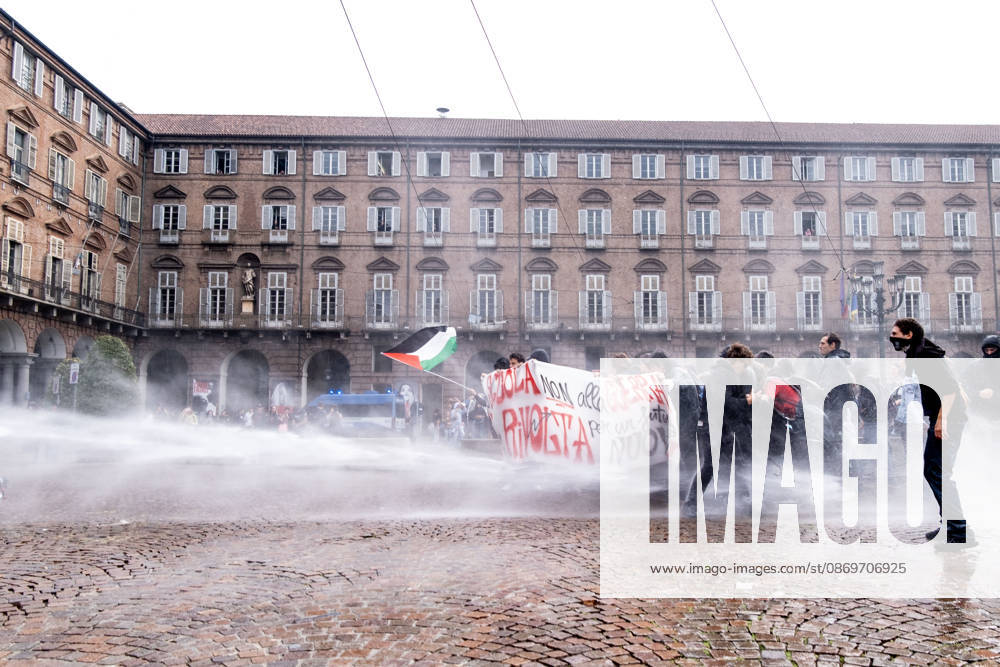 After days of occupations at many high schools across the city, following the French model, on Friday, October 16, in Turin, thousands of students took to the streets to protest the lack of resources in the school system and the inadequate condition of school buildings. The protesters marched through the city, stopping in front of Porta Susa, where teachers formed a human chain to separate them from the police. Lastly, in Piazza Castello, the police used water cannons and tear gas to disperse the demonstration, which had arrived outside the police headquarters. Turin Italy - ZUMAs377 20261016_znp_s377_035