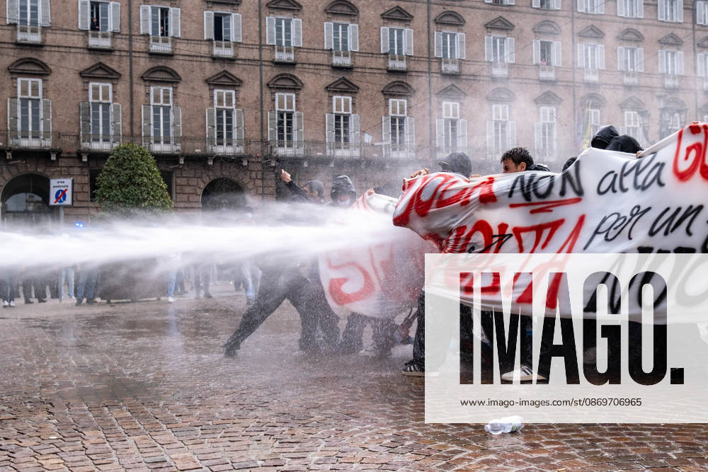 After days of occupations at many high schools across the city, following the French model, on Friday, October 16, in Turin, thousands of students took to the streets to protest the lack of resources in the school system and the inadequate condition of school buildings. The protesters marched through the city, stopping in front of Porta Susa, where teachers formed a human chain to separate them from the police. Lastly, in Piazza Castello, the police used water cannons and tear gas to disperse the demonstration, which had arrived outside the police headquarters. Turin Italy - ZUMAs377 20261016_znp_s377_042