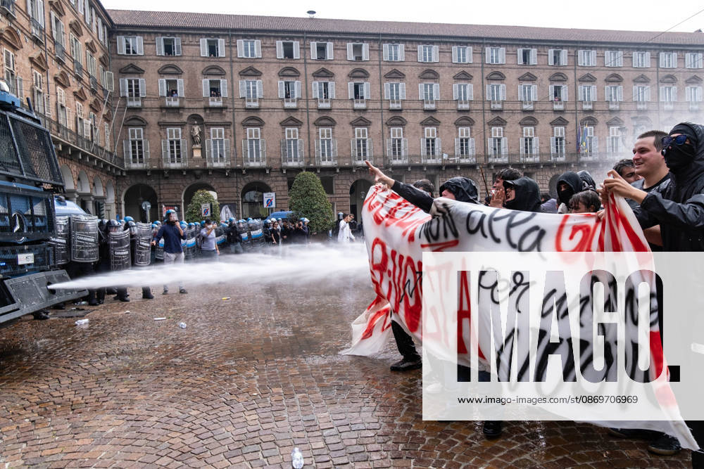 After days of occupations at many high schools across the city, following the French model, on Friday, October 16, in Turin, thousands of students took to the streets to protest the lack of resources in the school system and the inadequate condition of school buildings. The protesters marched through the city, stopping in front of Porta Susa, where teachers formed a human chain to separate them from the police. Lastly, in Piazza Castello, the police used water cannons and tear gas to disperse the demonstration, which had arrived outside the police headquarters. Turin Italy - ZUMAs377 20261016_znp_s377_044