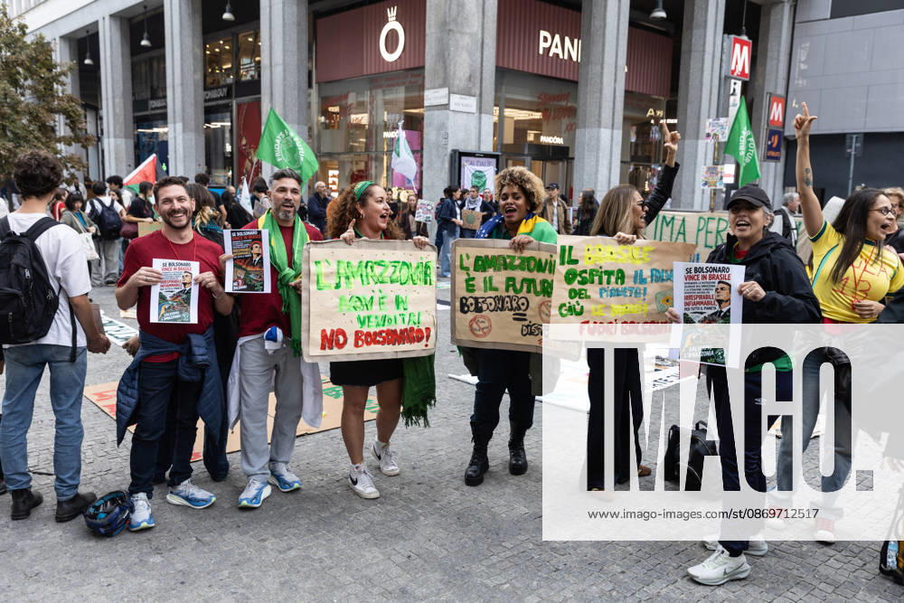 IPA89767309 - Milan, October 16, 2026, Piazza San Babila, Fridays for Future Italy rally, global climate strike; climate and environmental activists in photos: Brazilian activists supporting Lula and the Amazon against Bolsonaro