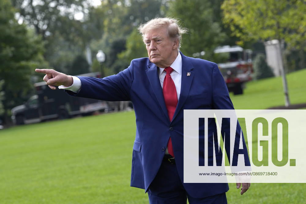 President Donald Trump talks to the members of the media on the South Lawn as he departs the White House in Washington en route Dalton, Georgia on Friday, October 16, 2026. WASP20261016106 YurixGripas