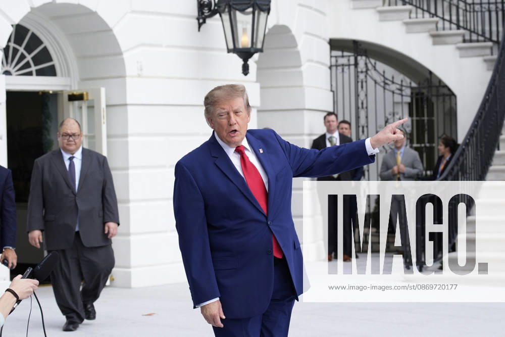 President Donald Trump talks to the members of the media on the South Lawn as he departs the White House in Washington en route Dalton, Georgia on Friday, October 16, 2026. WASP2026101610144 YurixGripas
