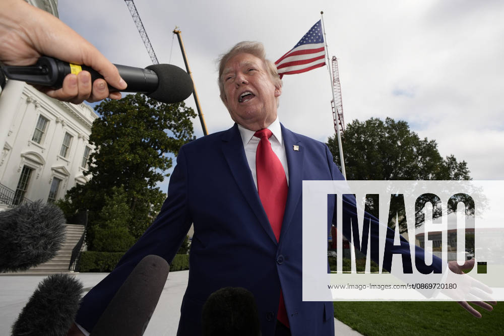 President Donald Trump talks to the members of the media on the South Lawn as he departs the White House in Washington en route Dalton, Georgia on Friday, October 16, 2026. WASP20261016107 YurixGripas