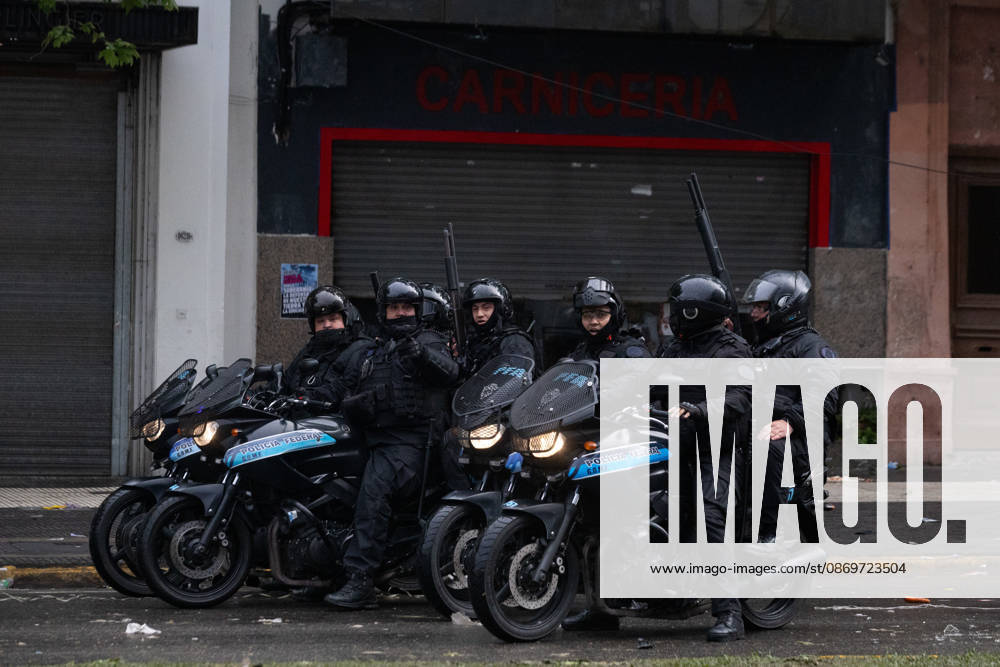 Police officers on motorcycles during clashes with protesters at the fifth national university march in Argentina. Buenos Aires Argentina - ZUMAp265 20261016_zip_p265_055