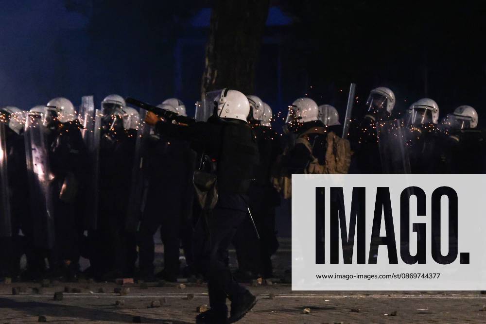 TIRANA, ALBANIA, OCTOBER 16, 2026: Student-led anti-government demonstrations continue for a fourth consecutive day in Tirana, demanding improved education conditions and the resignation of Prime Minister Edi Rama. Protesters clash with riot police as officers deploy tear gas to disperse crowds. The demonstrations follow several days of unrest that have damaged public buildings and businesses. Tirana Albania - ZUMAq101 20261016_zna_q101_463