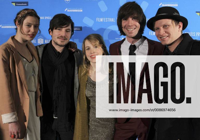 The team of the film Adams Ende visits the film festival Max Ophüls Preis at the Cinestar in Saarbrücken on Friday 21 01 2011 The film celebrates its premiere Im Bild v l Die Schauspieler Eva Maria May David Winter Paula Kalenberg Director Richard Wilhelmer and actor Robert Stadlober