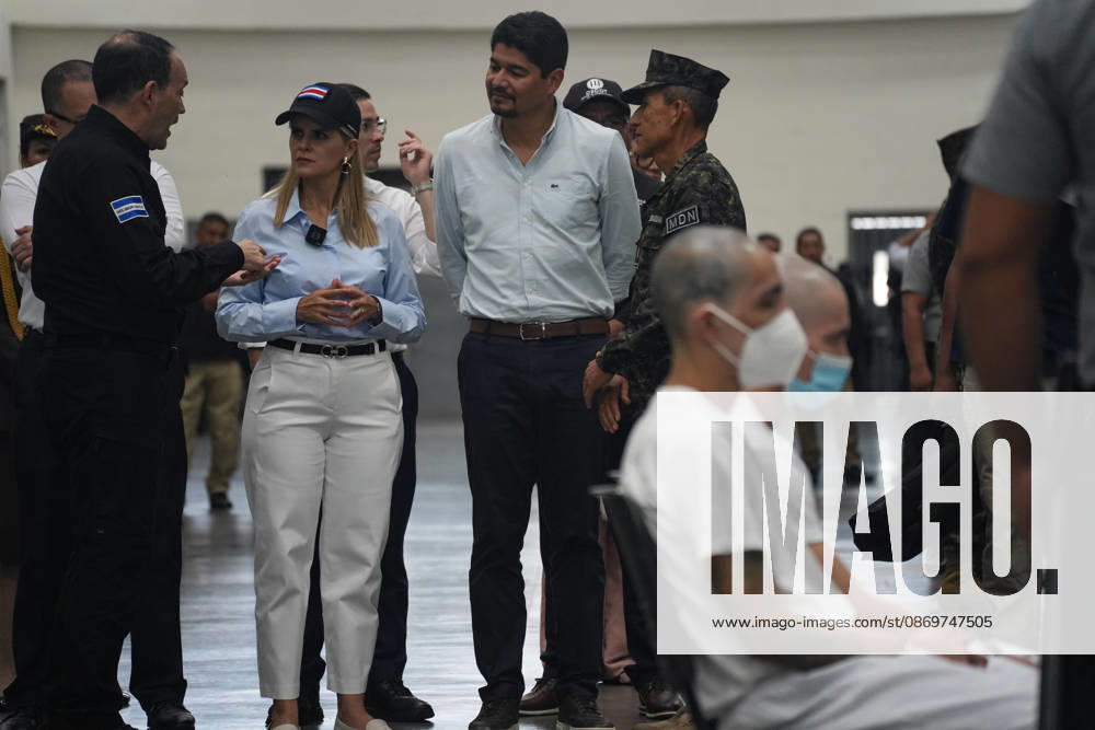 Costa Rican President Laura Fernández tours the Terrorism Confinement Center (CECOT) alongside Salvadoran Justice and Public Security Minister Gustavo Villatoro (L) in Tecoluca. Fernández is on a three-day official visit to El Salvador to see the maximum-security prison that President Nayib Bukele’s government built as part of its crackdown on gangs. Costa Rica recently opened its own high-security prison, the High Containment Center Against Organized Crime, which is modeled on CECOT. Tecoluca El Salvador - ZUMAs197 20261016_aaa_s197_475