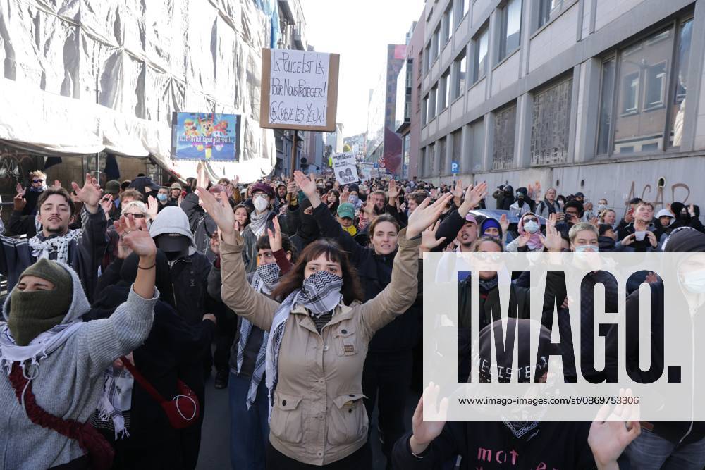 This image shows youths gather for a protest action at the Central Station in Brussels on Saturday 17 October 2026. NICOLASxMAETERLINCK 190063163