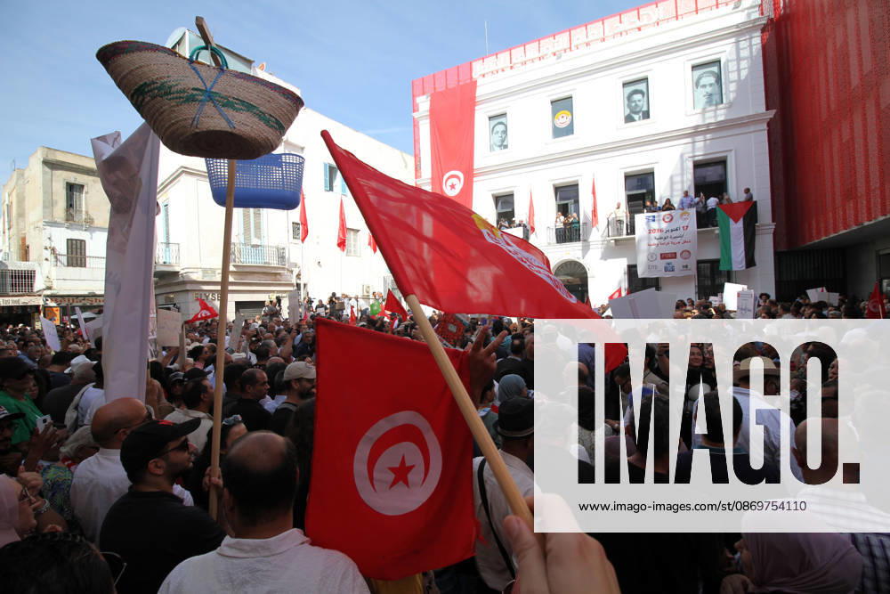 Demonstrators take to the streets of Tunis during a march calling for social and economic reforms and the protection of civil liberties, amid public concerns over rising living costs, workers rights and freedom of expression on October 17, 2026. Organized by trade unions, journalists representatives, lawyers and civil society groups, the demonstration brings together protesters demanding accountability and defending fundamental rights. The march highlights ongoing concerns over Tunisias economic situation and the space for public dissent. Tunis Tunisia - ZUMAm342 20261017_zsp_m342_001