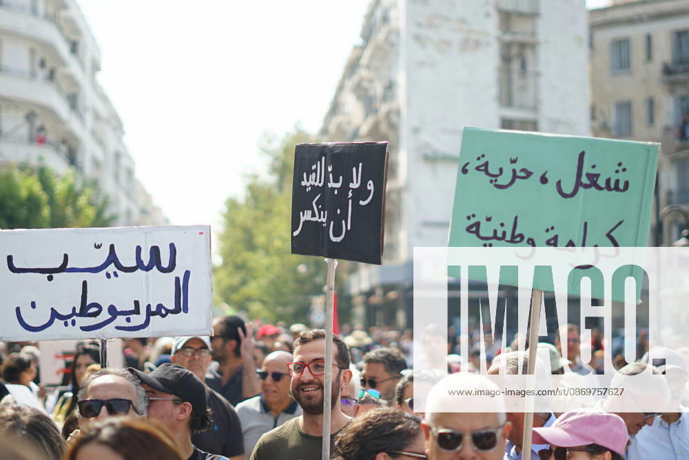 Demonstrators take to the streets of Tunis during a march calling for social and economic reforms and the protection of civil liberties, amid public concerns over rising living costs, workers rights and freedom of expression on October 17, 2026. Organized by trade unions, journalists representatives, lawyers and civil society groups, the demonstration brings together protesters demanding accountability and defending fundamental rights. The march highlights ongoing concerns over Tunisias economic situation and the space for public dissent. Tunis Tunisia - ZUMAm342 20261017_zsp_m342_023