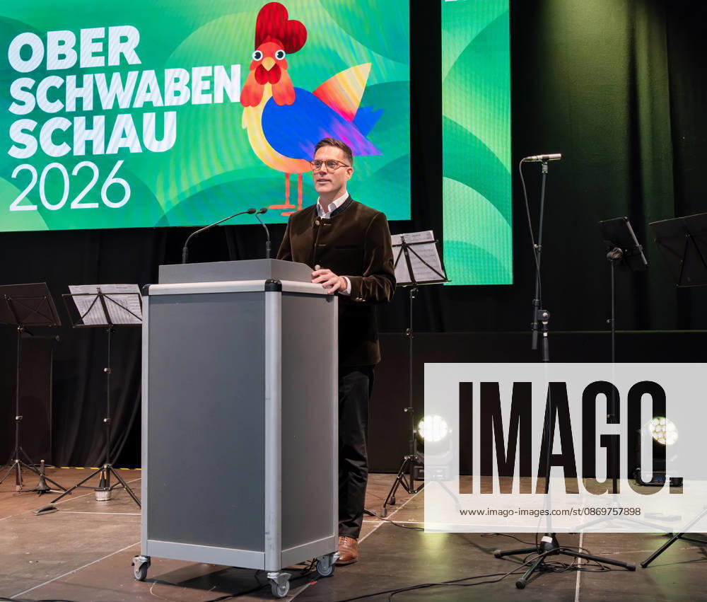 Ravensburg Citizens Reception at the Oberschwabenschau with Manuel Hagel (CDU), Deputy Minister-President, and Mayor Daniel Rapp; Manuel Hagel during his speech at the Oberschwabenschau 2026; Rav