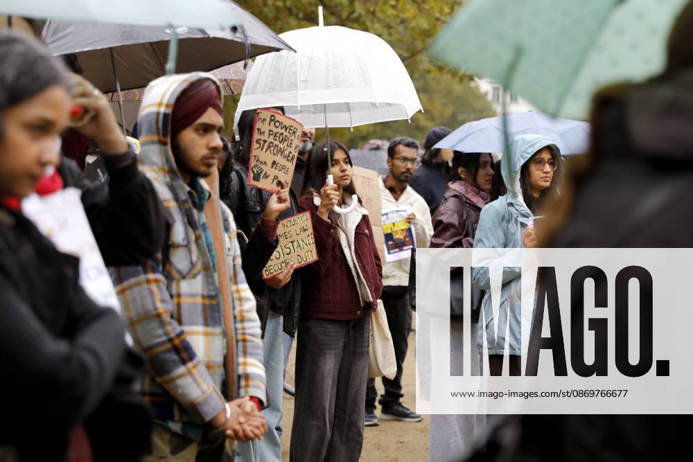 BERLIN, GERMANY - OCTOBER 17, 2026: A small group of demonstrators hold placards at Oranienplatz in the Kreuzberg district to show solidarity with mass protests in India and to protest against the crackdown on them, as several people take the floor to discuss the situation. The demonstration followed a call by Neha Bora, president of the All India StudentsÃ¢â‚¬â ¢ Association (AISA), for people everywhere to back the protests, saying Ã¢â‚¬oeeverywhere is Jantar MantarÃ¢â‚¬Â, the site in Delhi where the main protests are taking place. The protests demand the resignation of Chief Election Commissioner Gyanesh Kumar over a revision of electoral rolls that opponents say led to the mass deletion of voters, whi - ZUMAq101 20261017_zna_q101_068