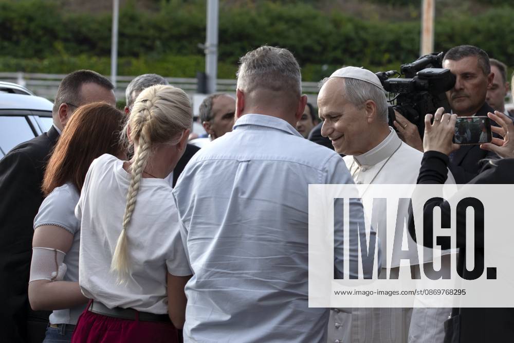 Pope Leo XIV greets young Ukrainian cancer survivor as he leaves RomeÃ¢â‚¬â ¢s Agostino Gemelli hospitall four days after lung surgery.Pope Leo XIV leaves Agostino Gemelli Hospitall four days after lung surgery Rome Italy - ZUMAs197 20261017_aaa_s197_253