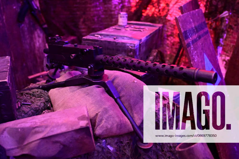 A U.S. Browning M1919A4 machine gun on display at the Zgorzelecki Konwent Fantastyczny (ZKF), the premier fantasy and pop culture event in Zgorzelec, held at the Miejski Dom Kultury w Zgorzelcu (Municipal Cultural Center), Parkowa 1, Zgorzelec
