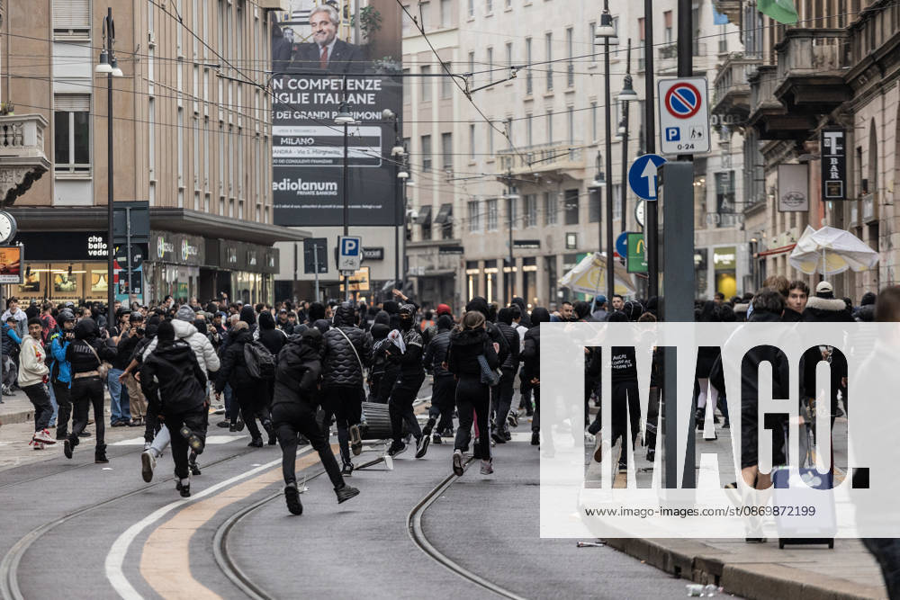 Police detain 160 as unrest continues for second day in Milan MILAN, ITALY - OCTOBER 18: Police carry out numerous detentions and arrests as protesters, including many young demonstrators, flee from law enforcement during urban unrest following demonstrations against the high cost of living in Milan, Italy, on October 18, 2026. Damage to shops and public property was reported across the city amid the clashes. Andrea Carrubba Anadolu Milan Italy. Editorial use only. Please get in touch for any other usage.