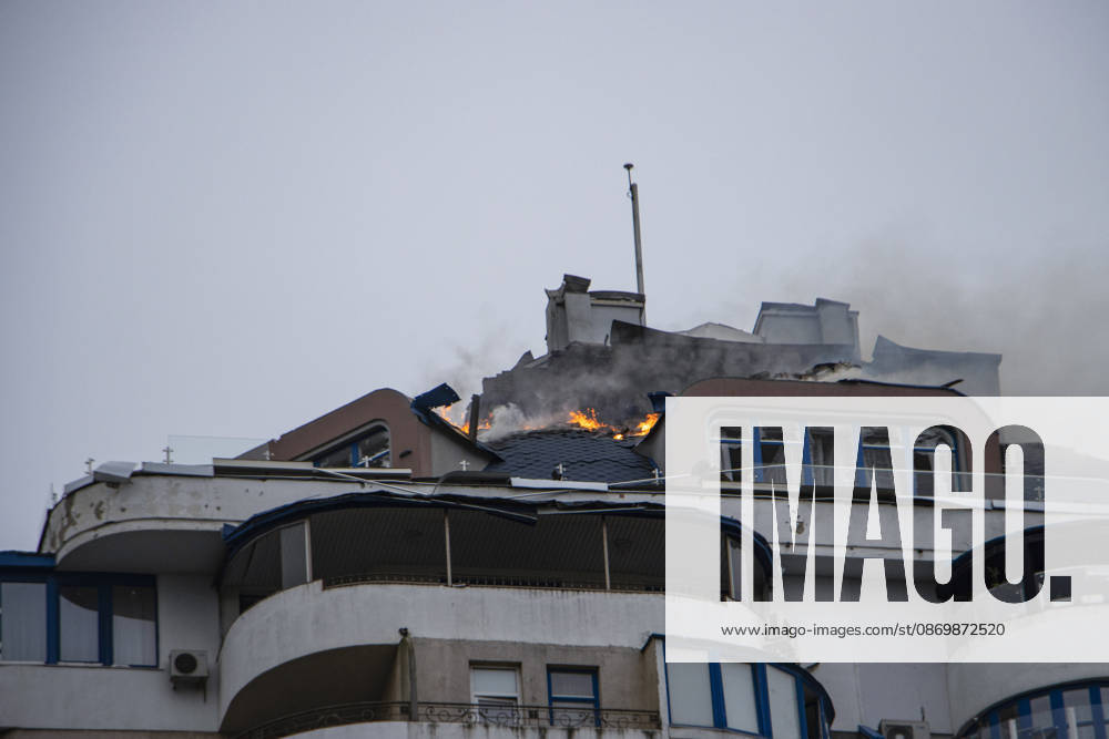 Odesa Ukraine Residential Fire Flames and smoke rise from the upper floor of a residential building in Odesa, Ukraine on October 18, 2026. Emergency services responded after a fire broke out at the building, prompting a rescue operation and deployment of firefighters to the scene. Odesa Odesa Ukraine