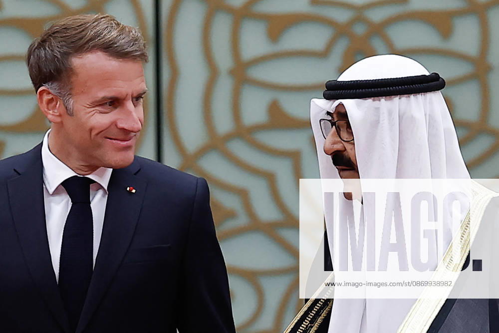 President Macron Visit To Kuwait The Emir of Kuwait Sheikh Mishal Al-Ahmad Al-Jaber Al-Sabah stands with French President Emmanuel Macron, during a welcoming ceremony upon Macron s arrival at Kuwait International Airport in Kuwait City, Kuwait, October 19, 2026. Photo by Benoit Tessier Pool ABACAPRESS.COM Kuwait City Kuwait
