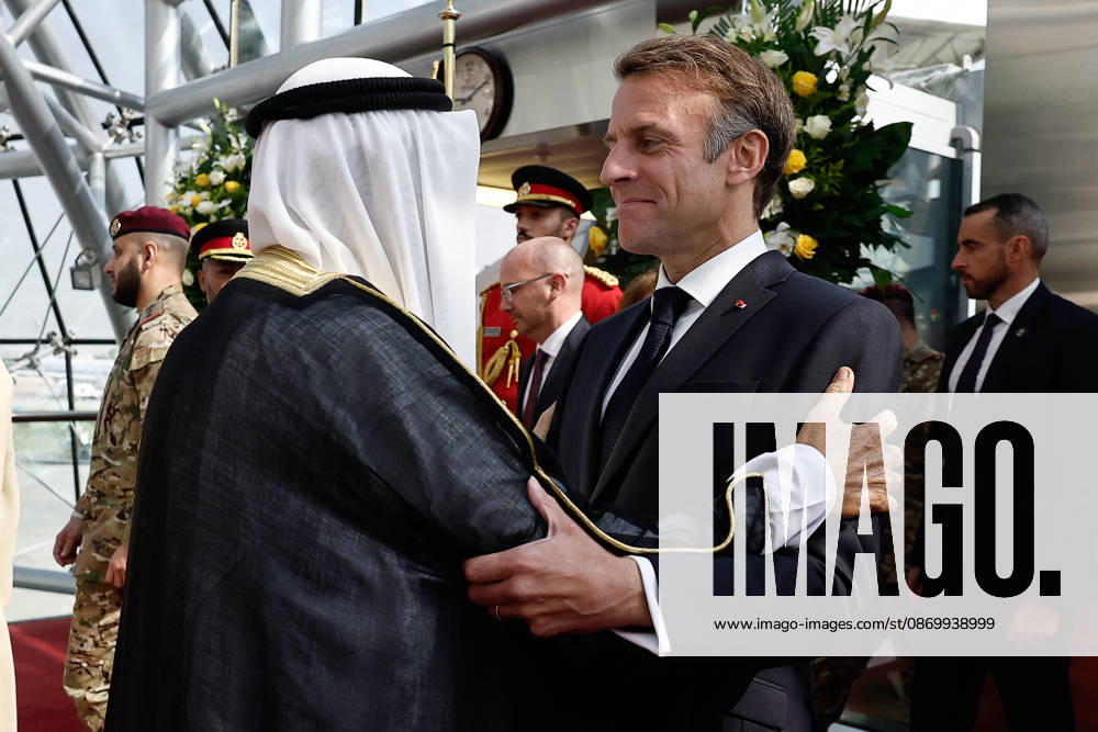 President Macron Visit To Kuwait The Emir of Kuwait Sheikh Mishal Al-Ahmad Al-Jaber Al-Sabah welcomes French President Emmanuel Macron upon Macron s arrival at Kuwait International Airport in Kuwait City, Kuwait, October 19, 2026. Photo by Benoit Tessier Pool ABACAPRESS.COM Kuwait City Kuwait