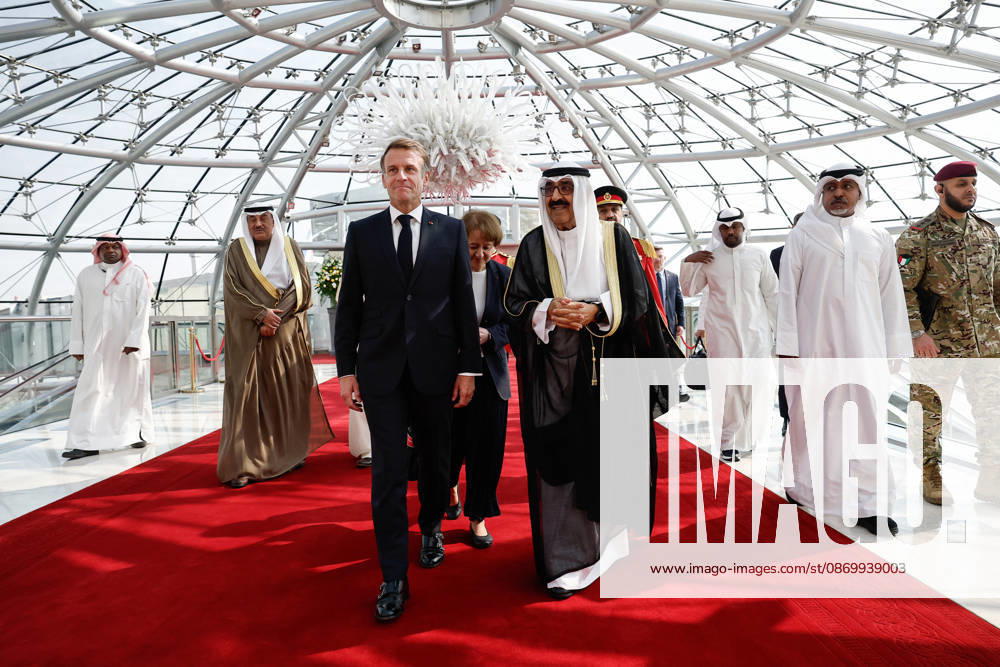 President Macron Visit To Kuwait The Emir of Kuwait Sheikh Mishal Al-Ahmad Al-Jaber Al-Sabah welcomes French President Emmanuel Macron upon Macron s arrival at Kuwait International Airport in Kuwait City, Kuwait, October 19, 2026. Photo by Benoit Tessier Pool ABACAPRESS.COM Kuwait City Kuwait
