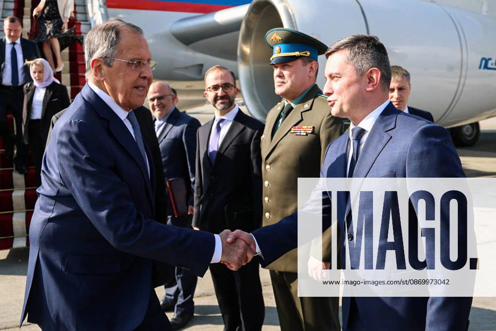 IRAN, TEHRAN - OCTOBER 19, 2026: Sergei Lavrov (L front), Russias Minister of Foreign Affairs, is pictured during a welcoming ceremony at the city s airport. Best quality available Tehran Iran - ZUMAt113 20261019_zaa_t113_126