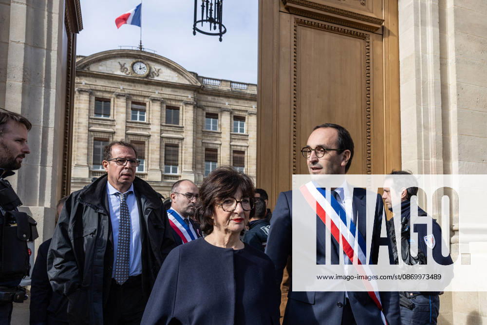 Mayor Thomas Cazenave Delivers A Speech During A Republican Rally - Bordeaux Bordeaux Mayor Thomas Cazenave delivers a speech during a republican rally in the courtyard of Bordeaux City Hall, following the violence and vandalism that occurred in the city on Saturday, October 17. The gathering was organized in response to a call by the Association of French Mayors (AMF) to reaffirm support for republican values and democratic institutions, in Bordeaux, France, on October 19, 2026. Photo by Margot Le Gonidec ABACAPRESS.COM Bordeaux France