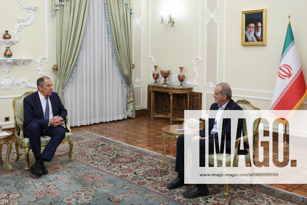 Masoud Pezeshkian - Sergey Lavrov meeting in Tehran TEHRAN, IRAN - OCTOBER 19: (---- - MANDATORY CREDIT - IRANIAN PRESIDENCY HANDOUT - NO MARKETING NO ADVERTISING CAMPAIGNS - DISTRIBUTED AS A SERVICE TO CLIENTS----) ( RESTRICTIONS: NO Access Israel Media Persian Language TV Stations Outside Iran Strictly No Access BBC Persian VOA Persian Manoto TV Iran International TV ) Iranian President Masoud Pezeshkian (R) meets with Russian Foreign Minister Sergey Lavrov (L) during an official diplomatic visit in Tehran, Iran, on October 19, 2026. Iranian Presidency Anadolu Tehran Iran. Editorial use only. Please get in touch for any other usage.