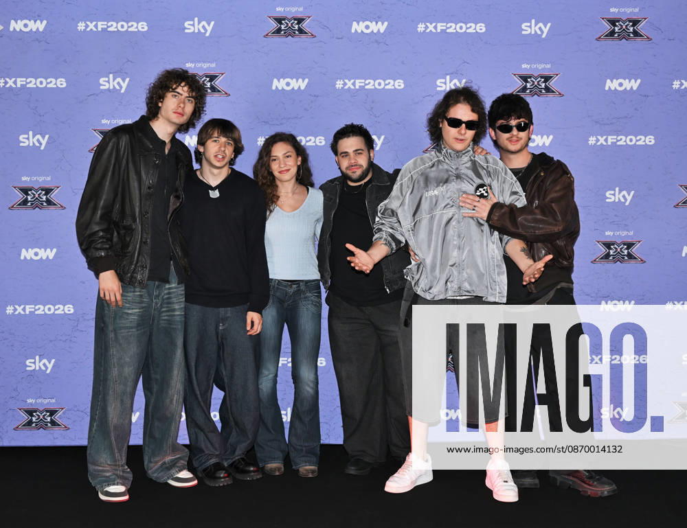 IPA89927840 - Milan, Italy: X Factor 2026 photocall featuring the 12 official contestants FRANCESCO GABBANI S TEAM In the photo: Scraffs, Alice Fregoso, Giacomo Calò