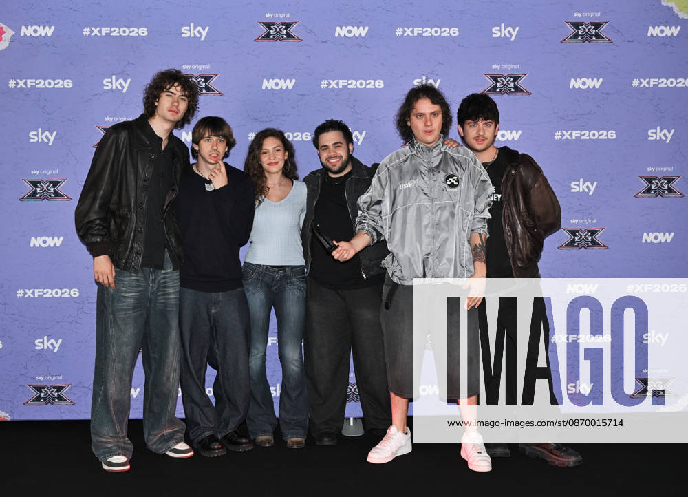 IPA89927984 - Milan, Italy: X Factor 2026 photocall featuring the 12 official contestants FRANCESCO GABBANI S TEAM In the photo: Scraffs, Alice Fregoso, Giacomo Calò