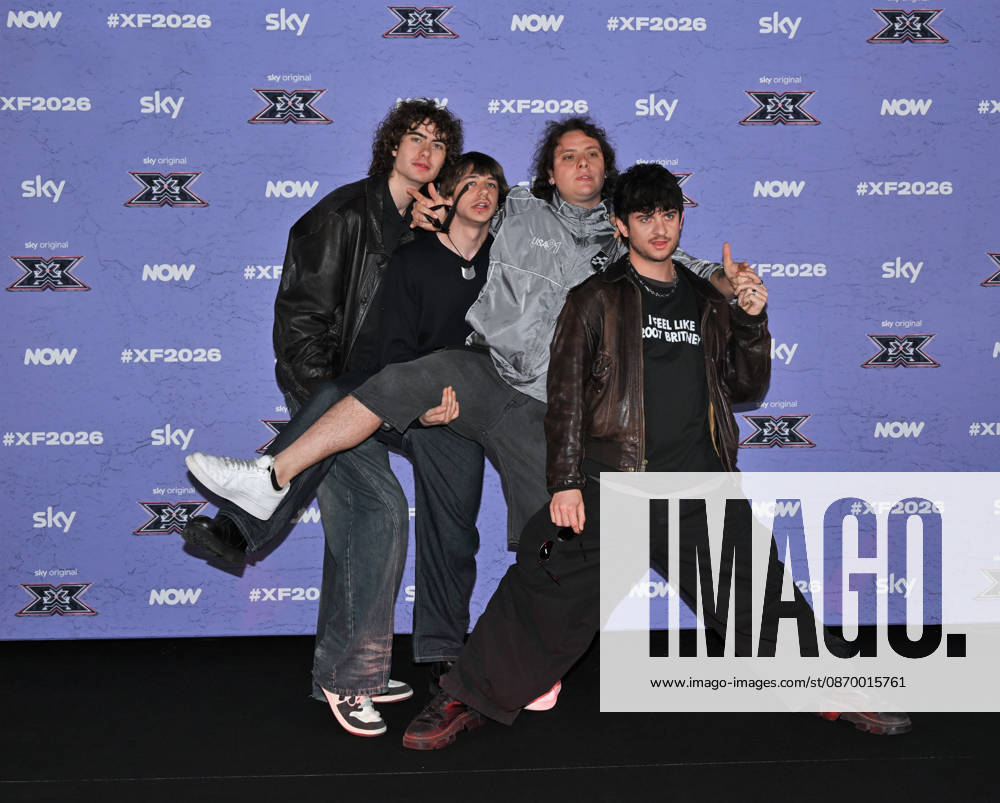 IPA89927995 - Milan, Italy: X Factor 2026 photocall featuring the 12 official contestants FRANCESCO GABBANI S TEAM In the photo: Scraffs (Dario Aveotti, Leonardo Randazzo, Daniel Jon Stephens, Cristian Basile)