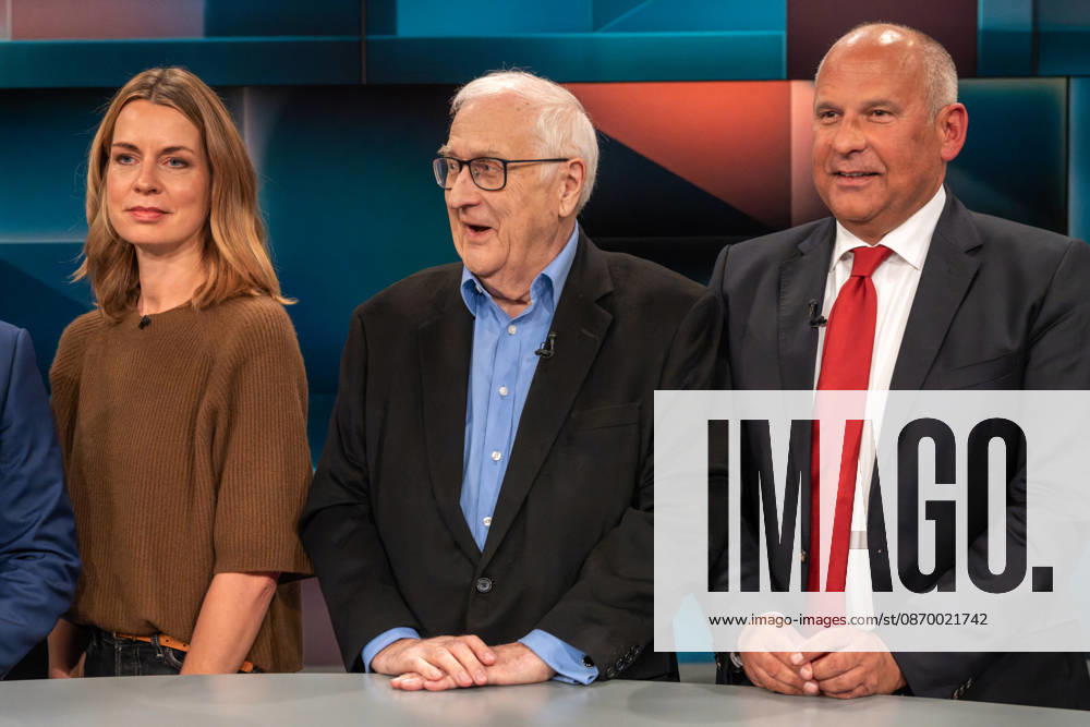 Hart aber Fair from Cologne on October 19, 2026. From left to right: Journalist Jessy Wellmer; Rainer Brüderle, president of the Rhineland-Palatinate Taxpayers’ Association; and Roman Poseck, Minister of t