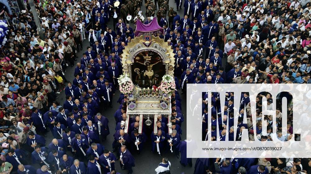 Thousands of devotees join Lord of Miracles procession in Lima LIMA, PERU - OCTOBER 19: An aerial view of the area as thousands of devotees accompany the third procession of the Lord of Miracles through the streets of downtown Lima, Peru, on October 19, 2026. Held every October, the processions draw thousands of faithful and are considered among the largest religious gatherings in Latin America. The procession includes a tribute in front of the Palace of Justice and passes through the streets of Lima’s Historic Center. Klebher Vasquez Anadolu Lima Peru. Editorial use only. Please get in touch for any other usage.