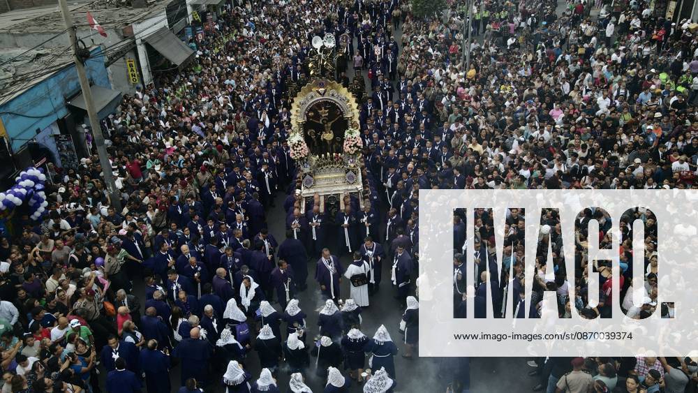 Thousands of devotees join Lord of Miracles procession in Lima LIMA, PERU - OCTOBER 19: An aerial view of the area as thousands of devotees accompany the third procession of the Lord of Miracles through the streets of downtown Lima, Peru, on October 19, 2026. Held every October, the processions draw thousands of faithful and are considered among the largest religious gatherings in Latin America. The procession includes a tribute in front of the Palace of Justice and passes through the streets of Lima’s Historic Center. Klebher Vasquez Anadolu Lima Peru. Editorial use only. Please get in touch for any other usage.