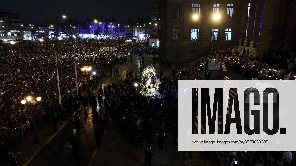 Thousands of devotees join Lord of Miracles procession in Lima LIMA, PERU - OCTOBER 19: An aerial view of the area as thousands of devotees accompany the third procession of the Lord of Miracles through the streets of downtown Lima, Peru, on October 19, 2026. Held every October, the processions draw thousands of faithful and are considered among the largest religious gatherings in Latin America. The procession includes a tribute in front of the Palace of Justice and passes through the streets of Lima’s Historic Center. Klebher Vasquez Anadolu Lima Peru. Editorial use only. Please get in touch for any other usage.