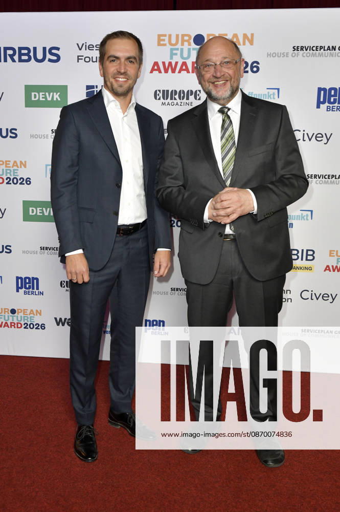 Philipp Lahm and Martin Schulz at the 2026 European Future Award ceremony at the Tipi am Kanzleramt in Berlin, October 19, 2026 Foto:xM.xBehrensx xFuturexImagex future_6049