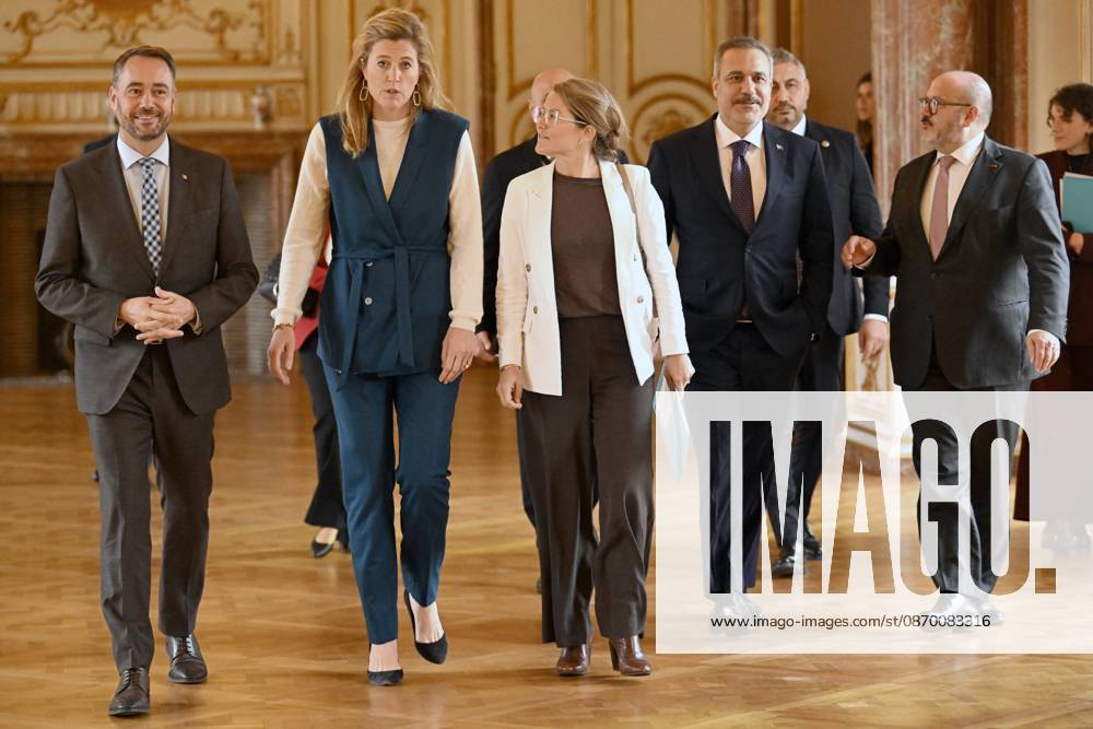 Ministerial Meeting Belgium -Turkiye BRUSSELS, BELGIUM - OCTOBER 20 : Belgium is hosting a ministerial meeting at the Egmont Palace in Brussels, bringing together seven Belgian and Turkish ministers responsible for Foreign Affairs, Justice, Security and Migration. Belgian delegation (Maxime Prévot Minister for Foreign Affairs, European Affairs and Development Cooperation - Annelies Verlinden, Minister for Justice - Bernard Quintin, Minister for Security and the Interior - Anneleen Van Bossuyt, Minister for Asylum and Migration, and for Social Integration) & Turkish delegation (Hakan Fidan Minister for Foreign Affairs - Akin Gürlek, Minister for Justice - Mustafa Çiftçi, Minister for the Interior) on October 20, 2026 in Brussels, Belgium, 20