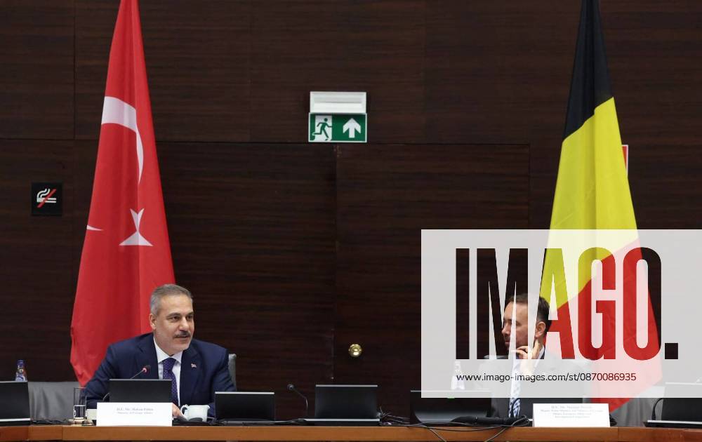 Fourth Turkiye-Belgium Foreign, Justice, and Interior Ministers Meeting in Brussels BRUSSELS, BELGIUM - OCTOBER 20: (---- - MANDATORY CREDIT - TURKISH FOREIGN MINISTRY HANDOUT - NO MARKETING NO ADVERTISING CAMPAIGNS - DISTRIBUTED AS A SERVICE TO CLIENTS----) Turkish Foreign Minister Hakan Fidan (L) and Belgian Deputy Prime Minister and Foreign Minister Maxime Prevot (R) attend the 4th Turkiye-Belgium Meeting of Foreign, Justice and Interior Ministers in Brussels, Belgium, on October 20, 2026. Turkish Justice Minister Akin Gurlek and Interior Minister Mustafa Ciftci also attended the meeting. Turkish Foreign Ministry Handout Anadolu Brussels Belgium. Editorial use only. Please get in touch for any other usage.