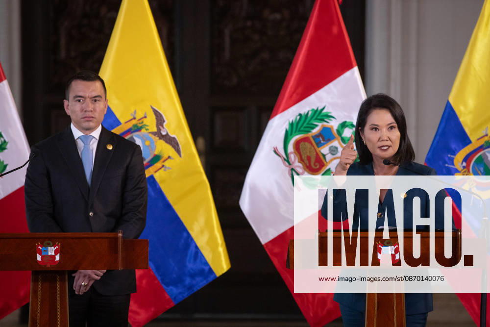 Keiko Fujimori - Daniel Noboa meeting in Peru LIMA, PERU - OCTOBER 20: Peruvian President Keiko Fujimori meets with Ecuadorian President Daniel Noboa at the Government Palace in Lima, Peru on October 20, 2026. The leaders gathered for the 17th Binational Cabinet meeting between Peru and Ecuador. Jorge Cerdan Anadolu Lima Peru. Editorial use only. Please get in touch for any other usage.