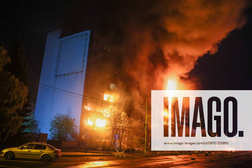 RUSSIA, LUGANSK - OCTOBER 21, 2026: A fire breaks out after a Ukrainian drone strike on a communication hub. Alexander Reka TASS 99700437