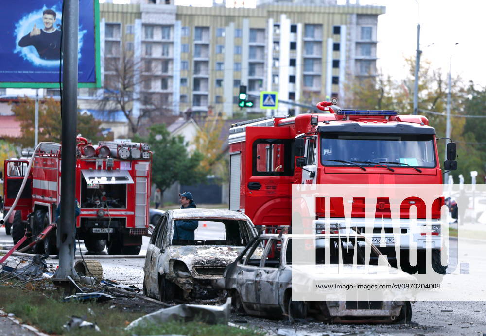 RUSSIA, LUGANSK - OCTOBER 21, 2026: Emergency units respond to the scene of a Ukrainian drone strike on a communication hub. Alexander Reka TASS 99700494