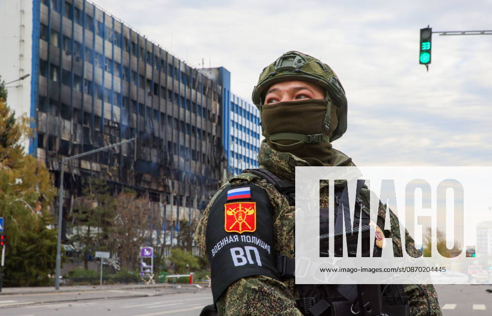 RUSSIA, LUGANSK - OCTOBER 21, 2026: A military police officer stands guard outside a communication hub damaged by a Ukrainian drone strike. Alexander Reka TASS 99700384